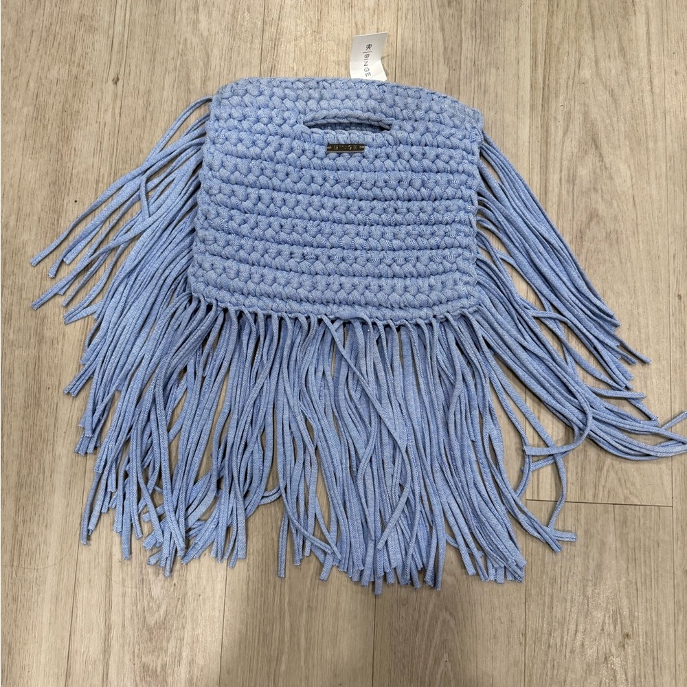 Binge Blue Fringe Knit Handbag